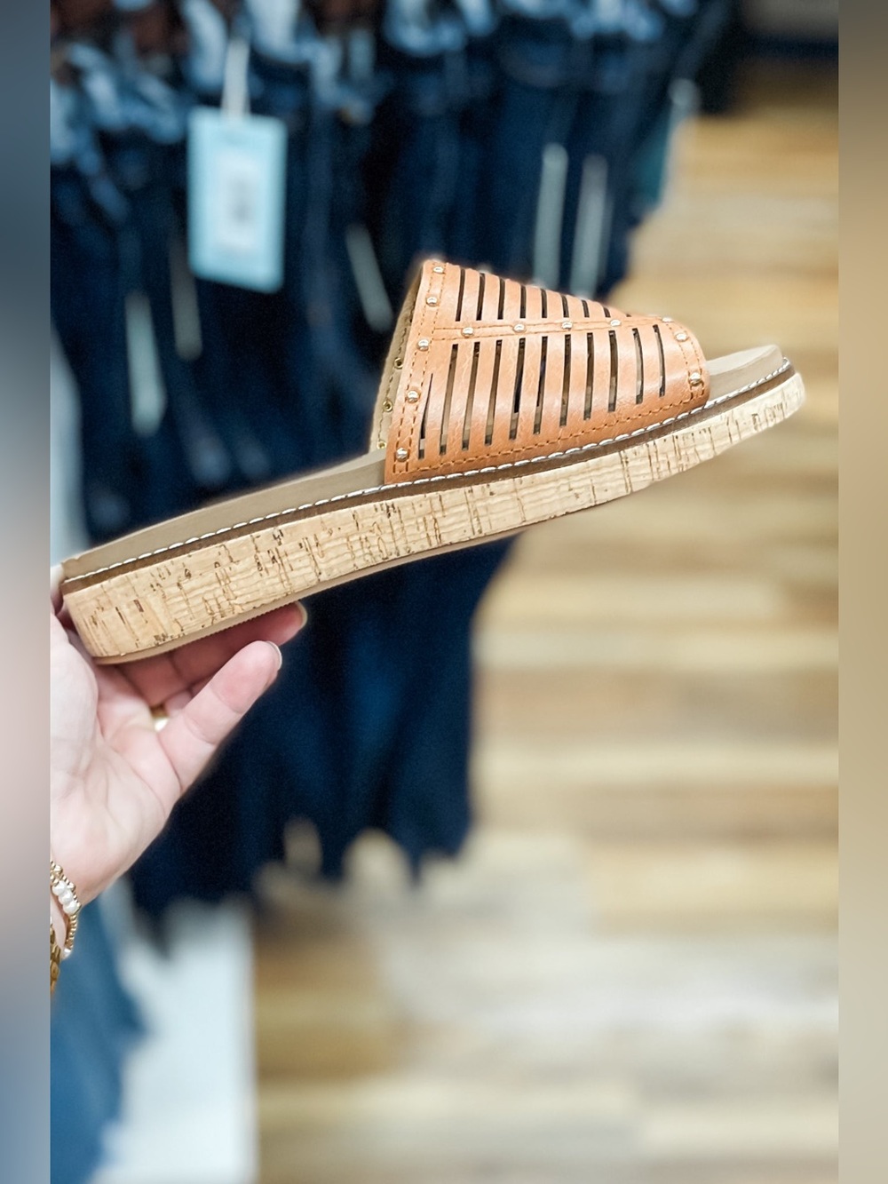 Corkys Footwear At Ease Cognac Low Wedge Slide Sandal